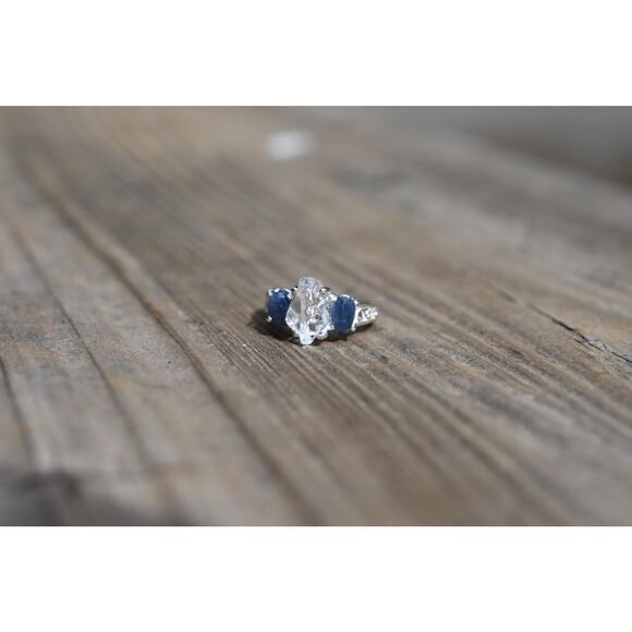 Engagement ring Burmese sapphire and Lake County diamond sterling silver - Picture 3 of 5